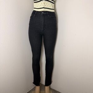 WeWoreWhat Black High Rise Skinny Jeans | Raw Hem Slit Ankle Denim